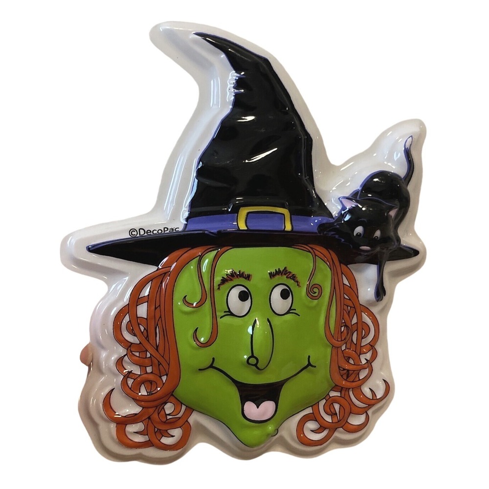 Vintage 3D Witch Black Cat Halloween Cake Topper‎ Decor Deco Pac